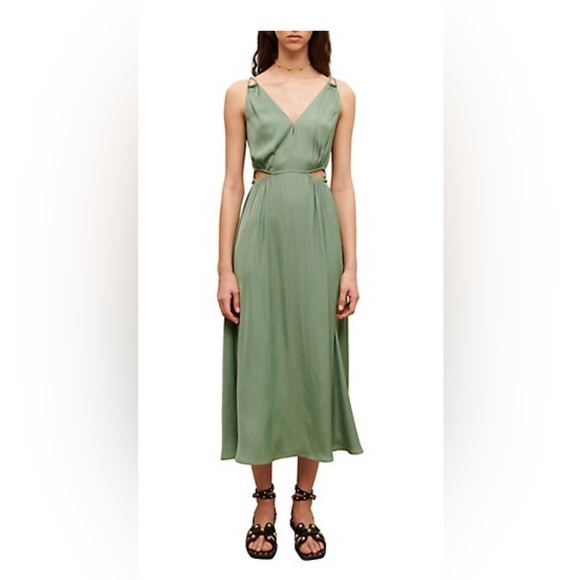 Maje Rune Satin Green Cut Out Dress, Size M - Picture 1 of 3